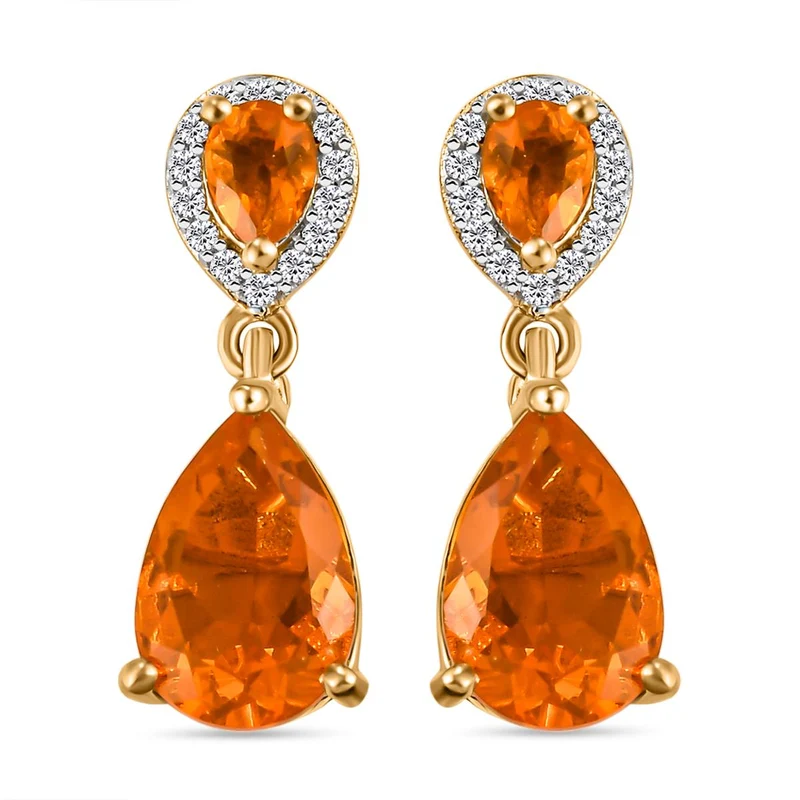 Salamanca Feueropal-Ohrringe, 925 Silber Gelbgold Vermeil ca. 2.11 ct