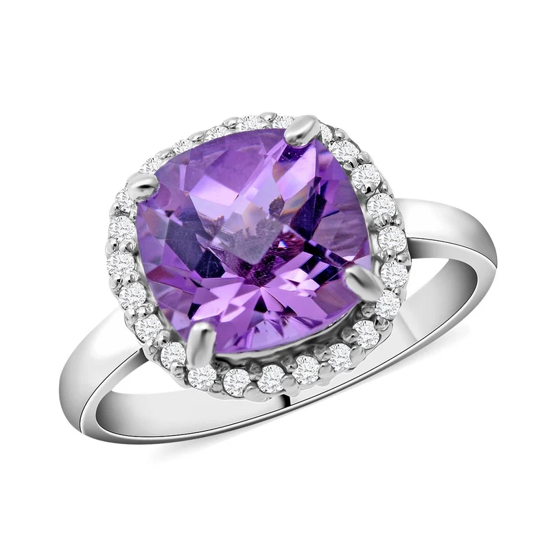Rosa Amethyst und weißer Zirkon-Ring, 925 Silber platiniert (Größe 16.00) ca. 4,26 ct