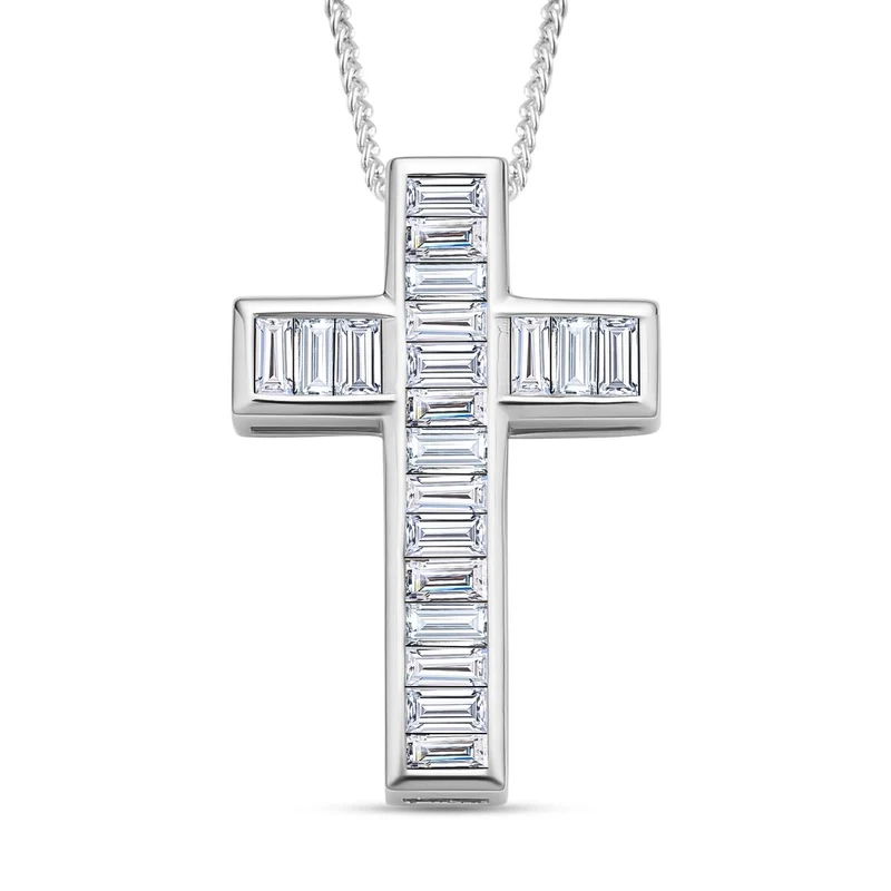 Moissanit Kreuz-Anhänger mit Kette, 925 Silber rhodiniert ca. 2.30 ct