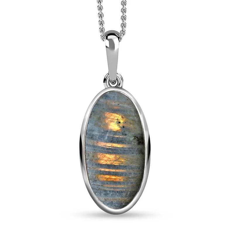 Feuer Labradorit-Anhänger mit Kette, 925 Silber platiniert ca. 9.37 ct