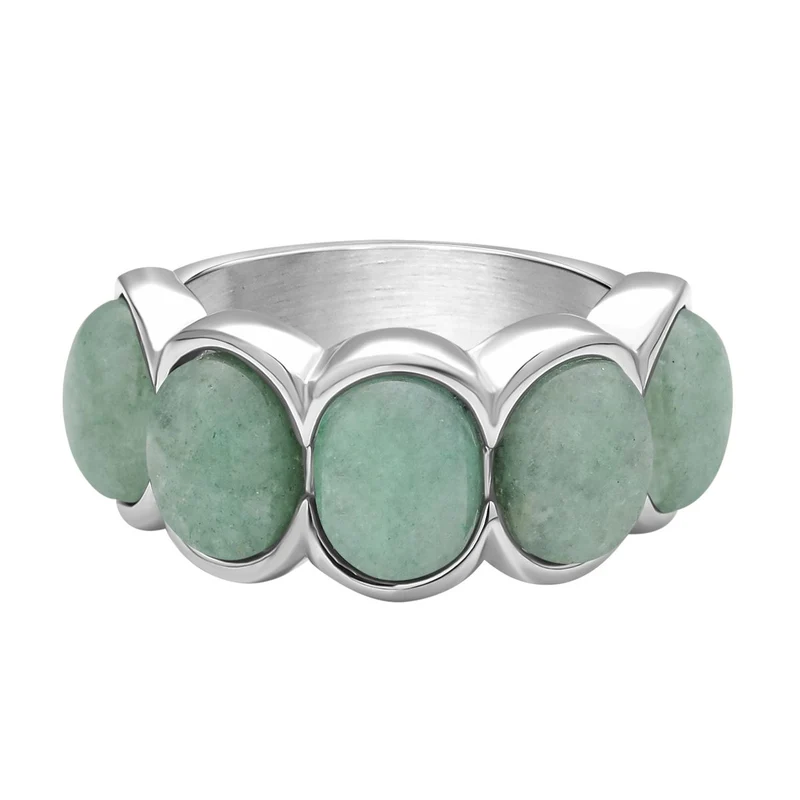 Grüner Aventurin-Ring, reiner Edelstahl ca. 5.00 ct