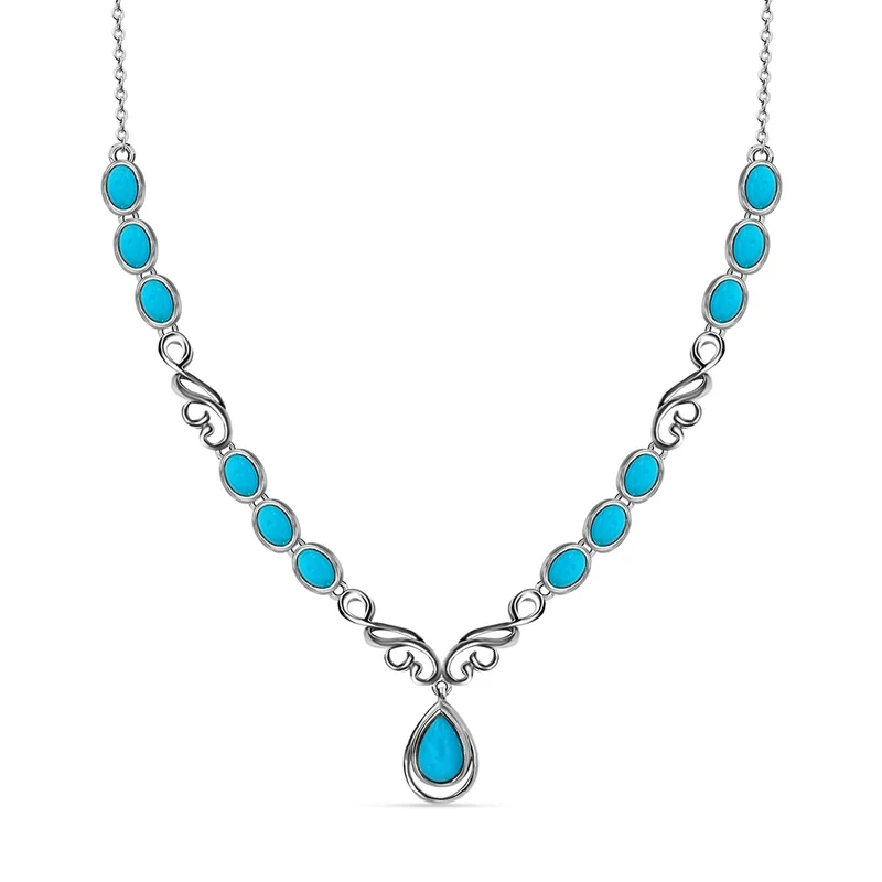 Amerikanisches, natürliches Sleeping Beauty Türkis Collier, ca. 45 cm, 925 Silber platiniert ca. 6.73 ct