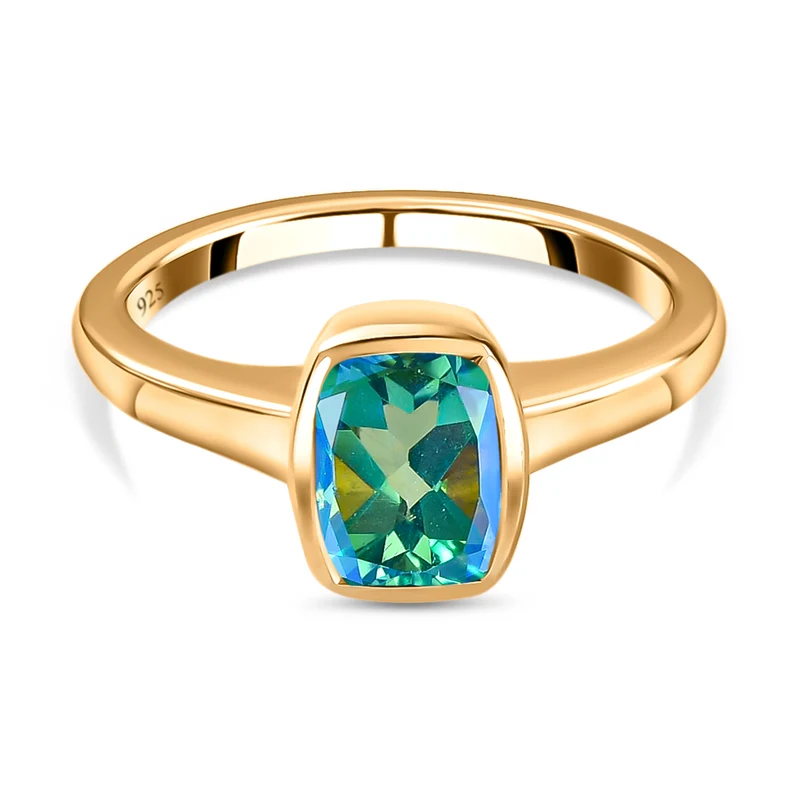 Pfau Triplett-Quarz Ring, 925 Silber vergoldet ca. 1,69 ct