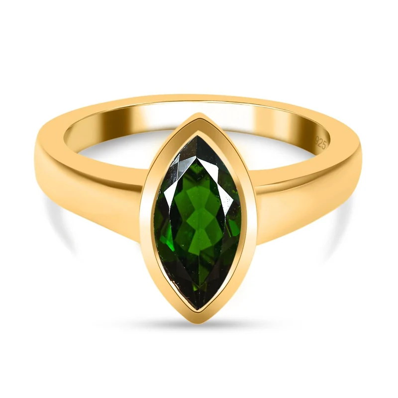 Natürlicher Chromdiopsid Ring 925 Silber vergoldet ca. 1.82 ct