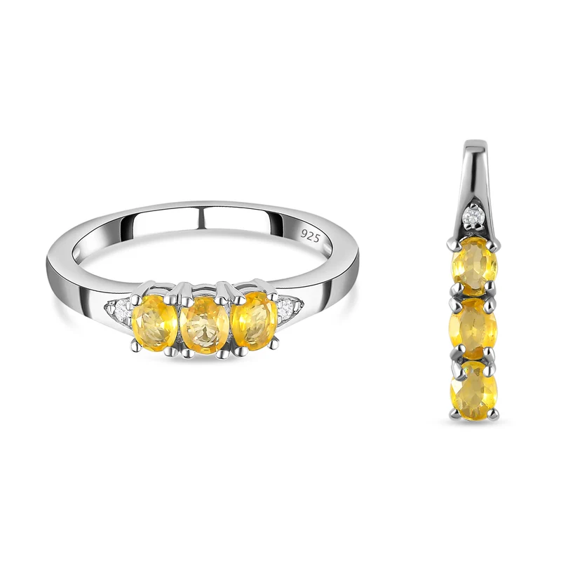 Gelber Saphir-Ring und Anhänger, 925 Silber platiniert ca. 1,24 ct