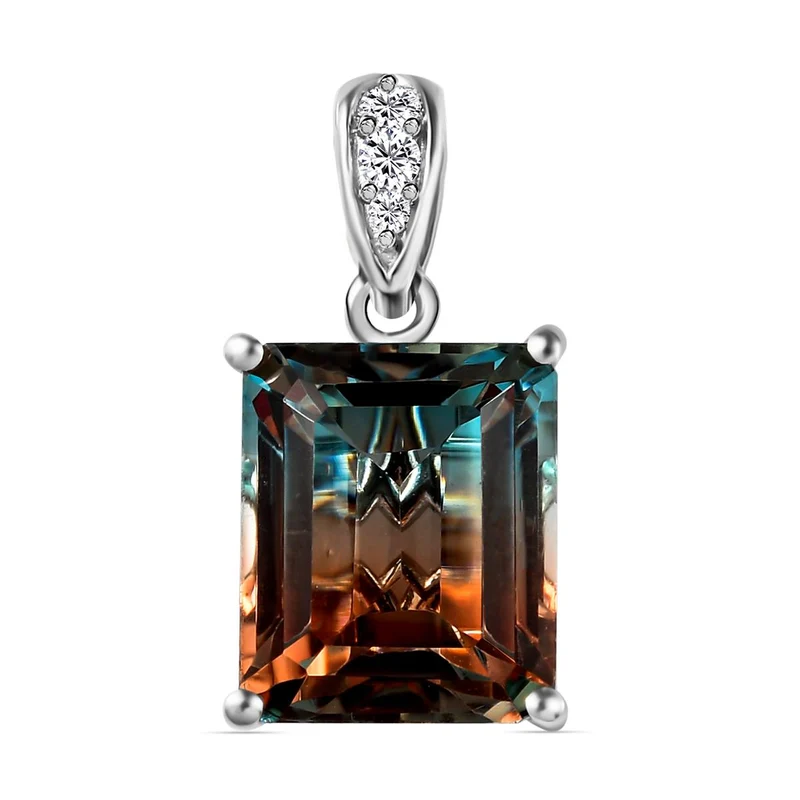 Aqua Terra Costa Quarz Triplette und weißer Zirkon Anhänger, 925 Silber platiniert ca. 7.48 ct