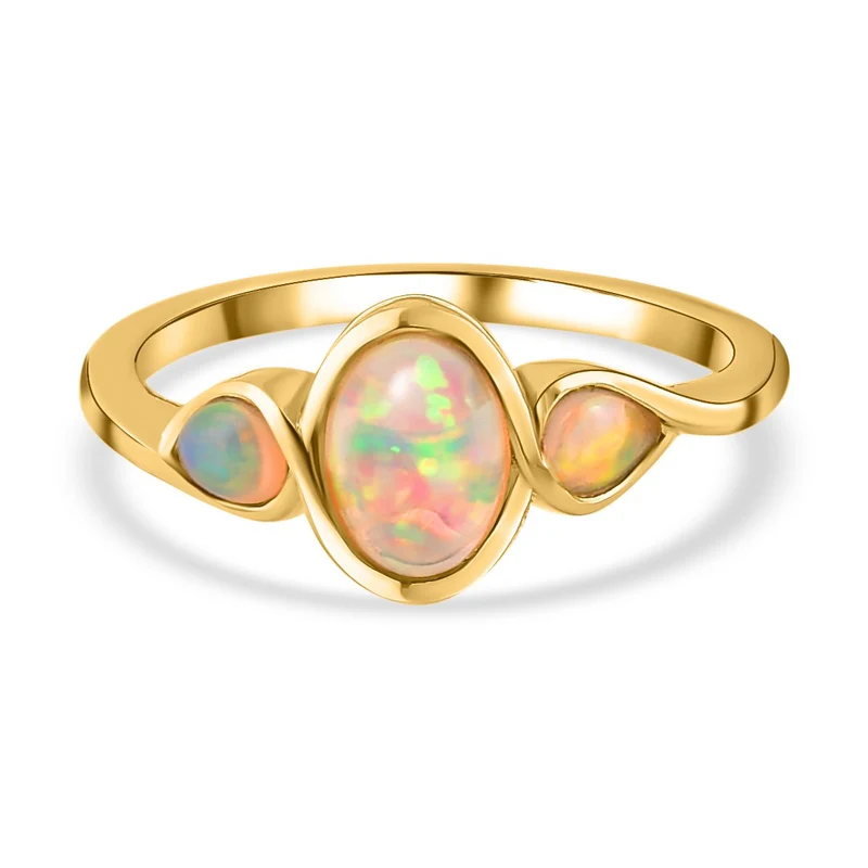 Natürlicher, äthiopischer Welo Opal Ring, 925 Silber vergoldet ca. 0.75 ct