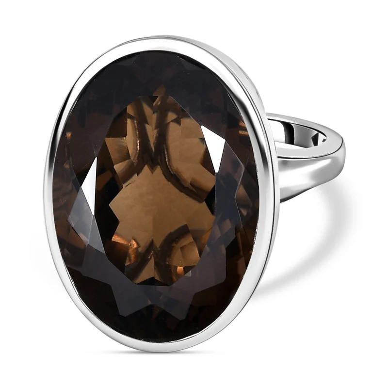 Rauchquarz Ring, 925 Silber platiniert ca. 28.78 ct