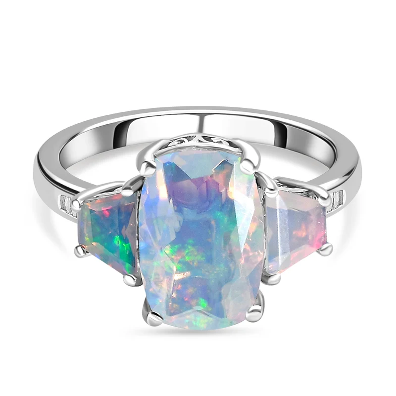 Natürlicher, äthiopischer Welo Opal Ring, 925 Silber platiniert ca. 3.40 ct