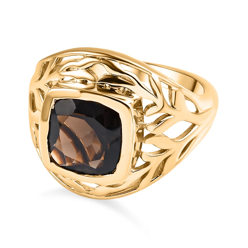 Rauchquarz Ring, Messing vergoldet ca. 2,60 ct