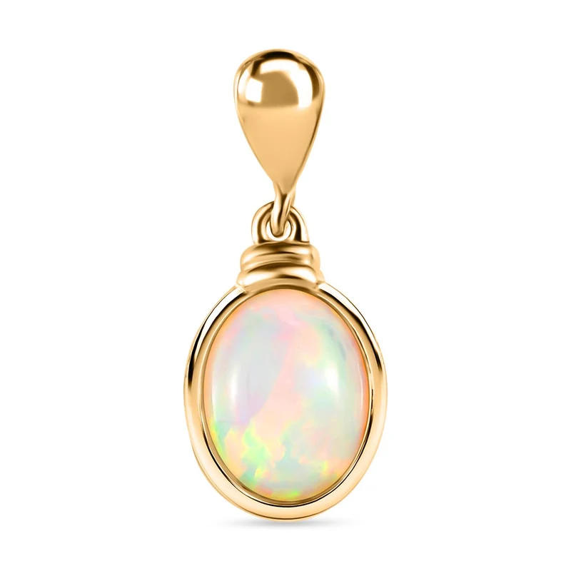 Natürlicher, äthiopischer Welo Opal Anhänger, 925 Silber vergoldet ca. 1.17 ct