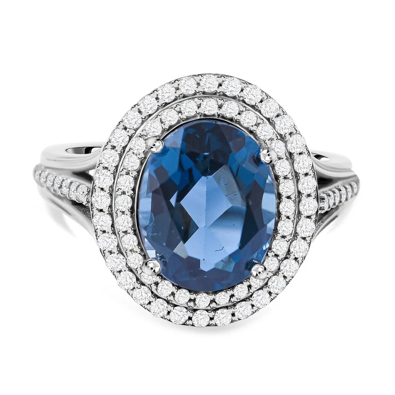 London Blau Topas und weißer Zirkon Ring, 925 Silber rhodiniert ca. 5.06 ct