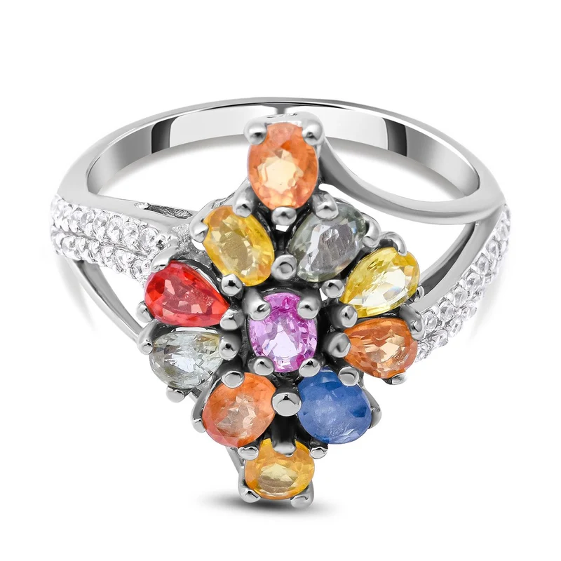 Mehrfarbiger Saphir-Ring, 925 Silber platiniert ca. 2.64 ct