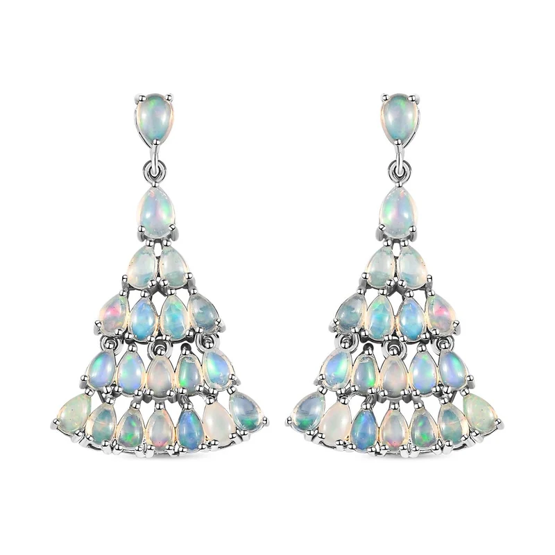 Natürliche, äthiopische Welo Opal Ohrringe, 925 Silber platiniert ca. 6.48 ct