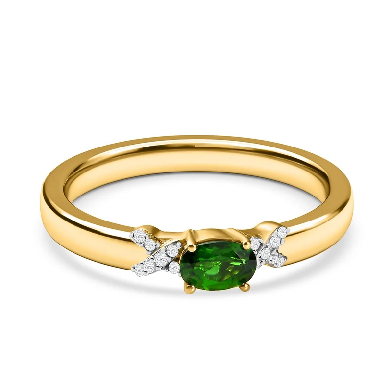 Natürlicher Chromdiopsid und weißer Zirkon-Ring, 925 Silber vergoldet ca. 0,59 ct