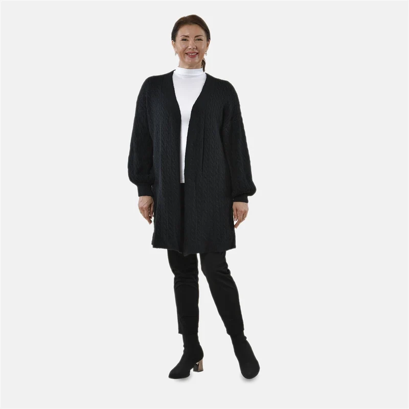 Gestrickter Cardigan mit Zopfmuster, 83x41x53cm, Schwarz