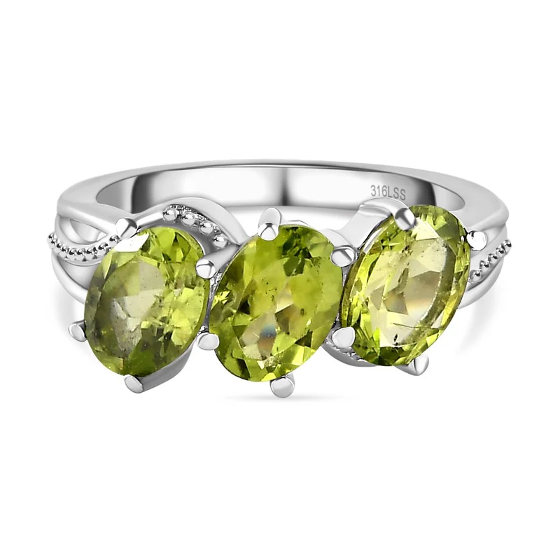 Natürlicher Peridot-Ring, Edelstahl, ca. 2,18 ct