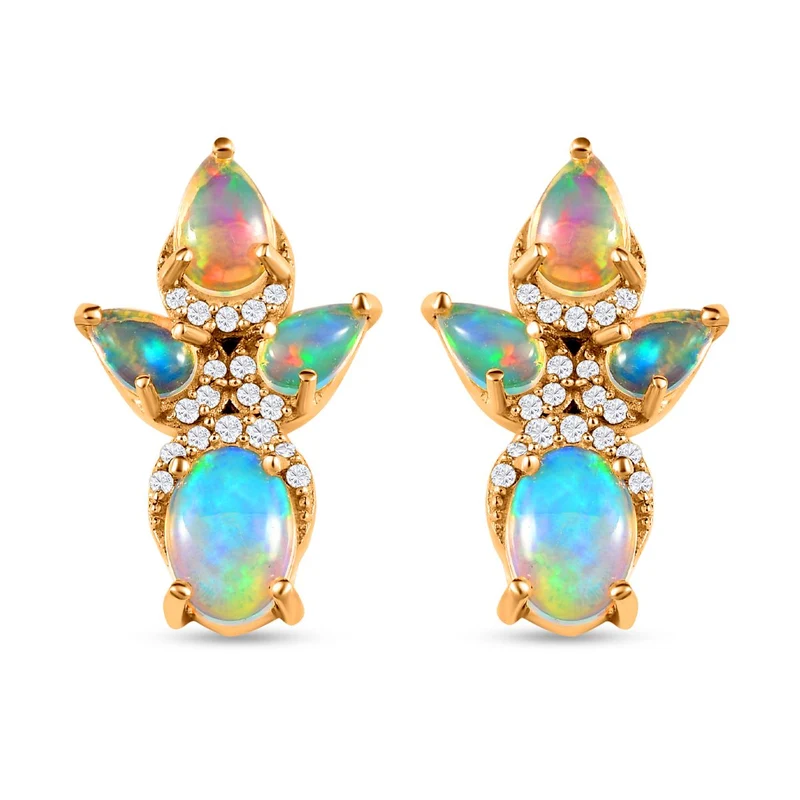 Natürliche, äthiopische Welo Opal-Ohrringe, 925 Silber vergoldet ca. 2.41 ct