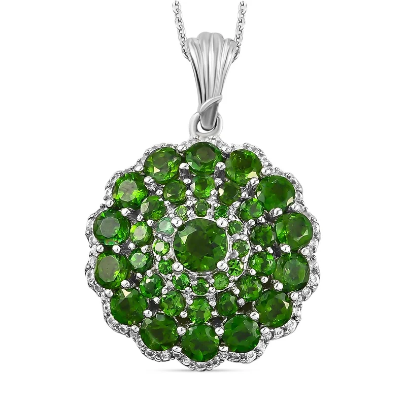 Natürlicher Chromdiopsid-Anhänger mit Kette, 925 Silber platiniert ca. 5.29 ct