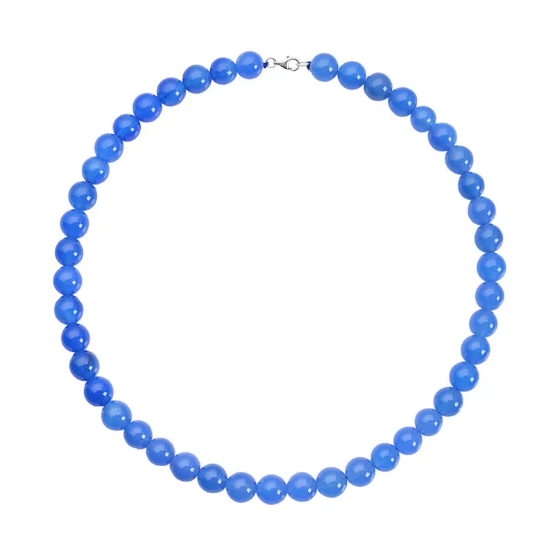 Blaue Achat Halskette, ca. 45 cm, 925 Silber rhodiniert ca. 306,00 ct