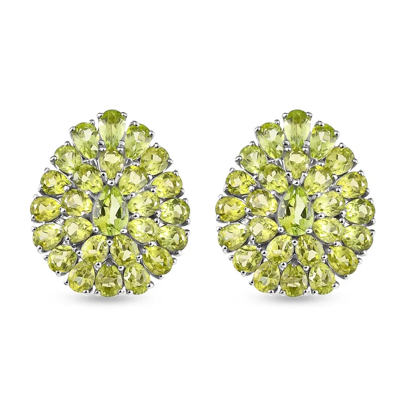 Natürliche Peridot-Ohrringe, 925 Silber platiniert, ca. 10.23 ct