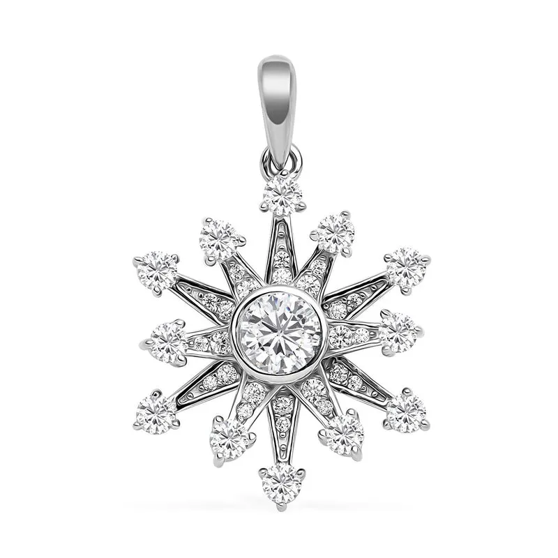 Weißer Zirkonia Schneeflocken-Anhänger, 925 Silber rhodiniert ca. 1,52 ct