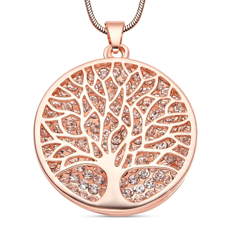 Weißer Kristall Lebensbaum-Anhänger mit Kette, roséfarben