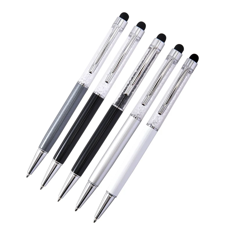 5er Set - Kristall gefüllte Aluminium-Kugelschreiber, schwarz/weiß