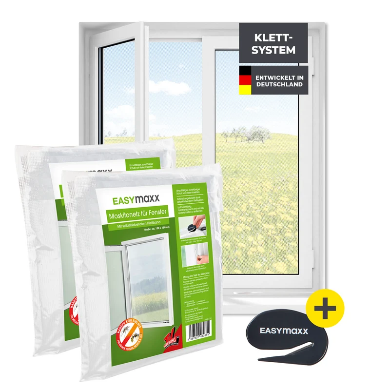 Moskitonetz für Fenster mit selbstklebendem Klettband - 2er-Set - 130 x 150 cm - Weiß
