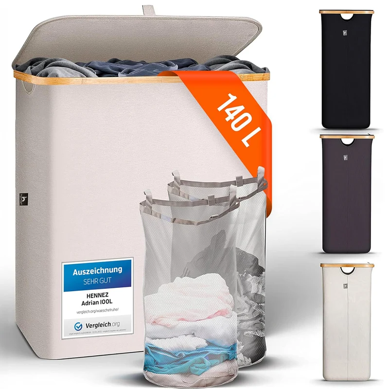 Aufbewahrungskorb "Adrian" 140 l mit Deckel - Beige-Grau