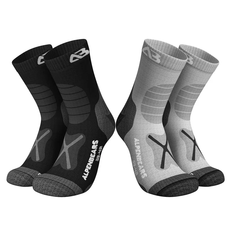 Wandersocken Merinowolle - 2er-Set - Grau-Schwarz - Größe 35-38