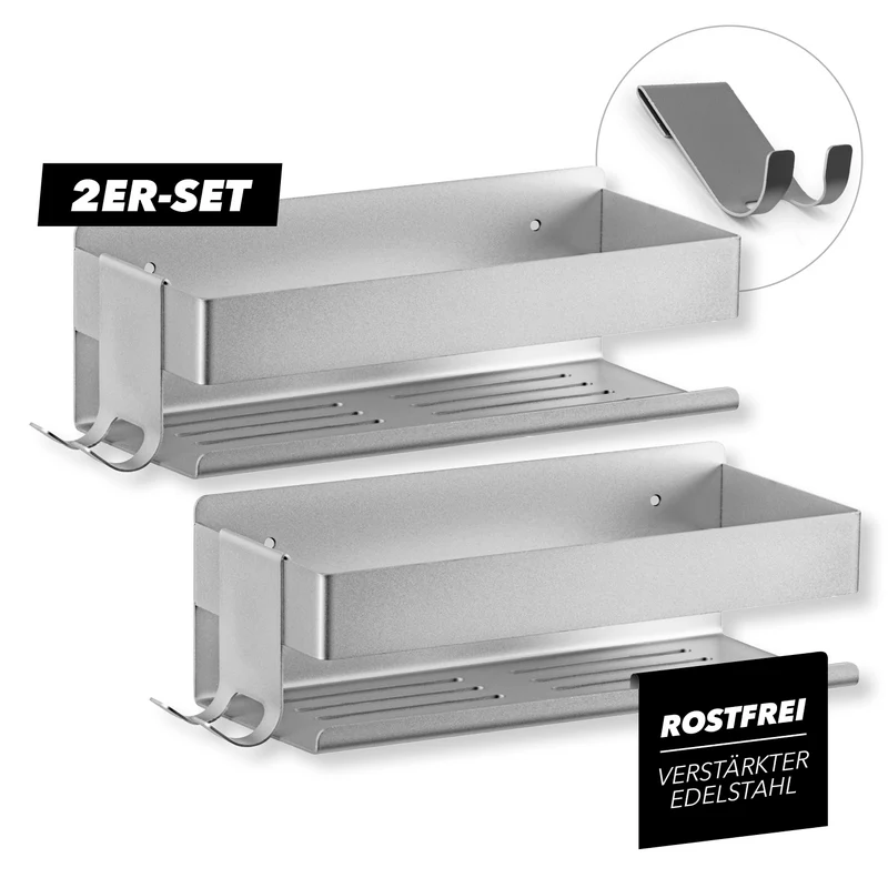 Dusch-Organizer zum Kleben oder Bohren - 2er-Set - Silber