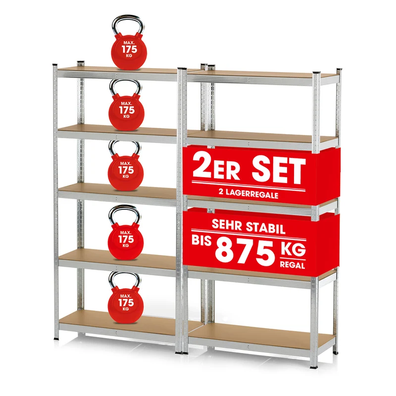 Schwerlastregal & Werkbank 2er-Set - 180 x 90 x 40 cm - 1750 kg Traglast, 175 kg pro Ebene