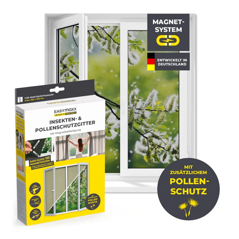 Insekten- & Pollenschutzgitter mit Magnetbefestigung für Fenster bis zu 130 x 150 cm