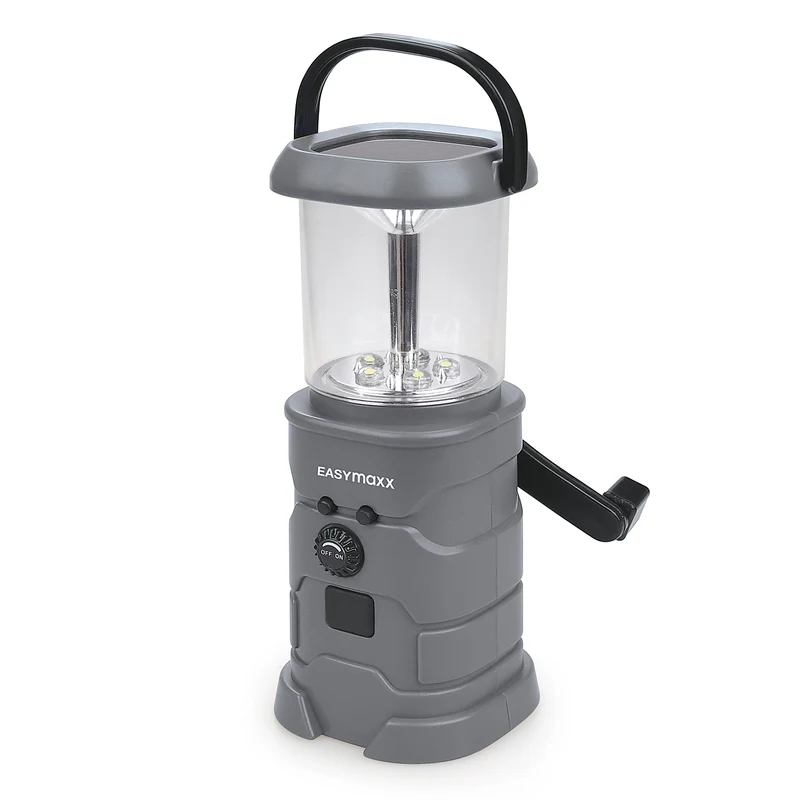 Akku-Lampe mit Radio - Lädt über Solar, Kurbel und USB