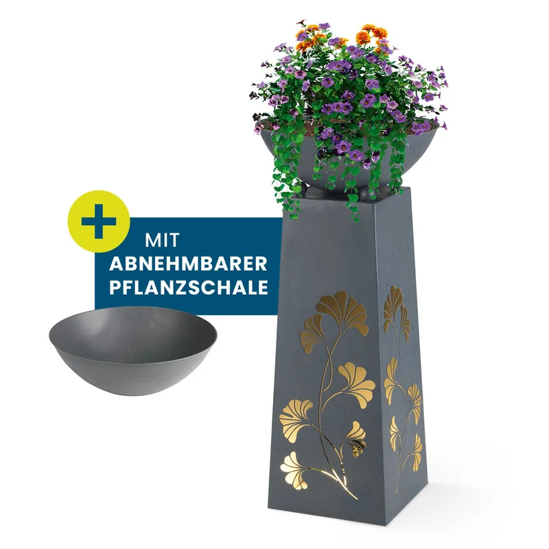 LED Pflanzsäule in Beton-Optik - 23 x 23 x 70 cm