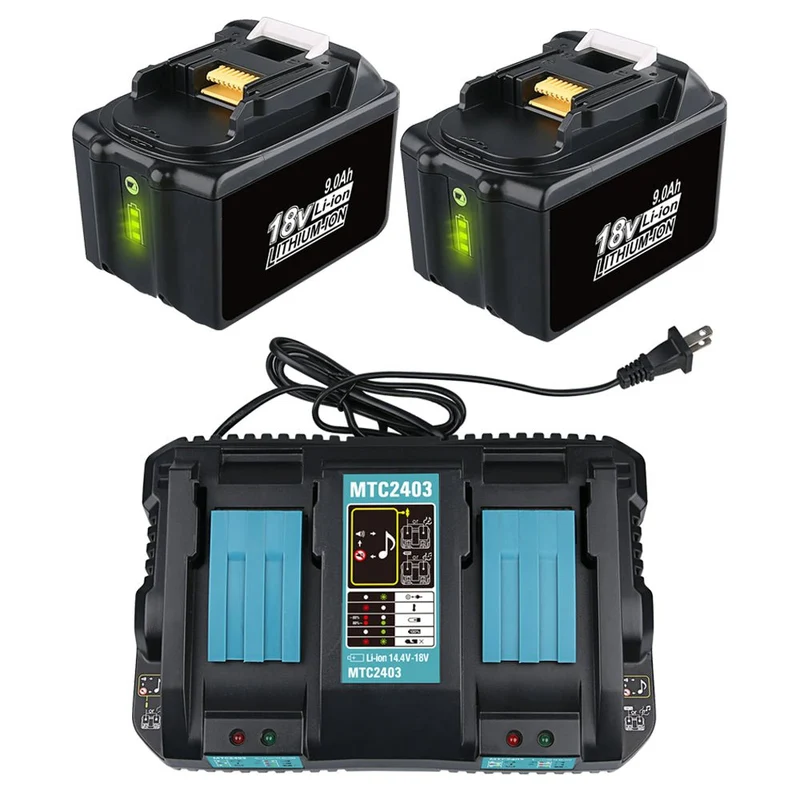 für Makita BL1890B 9Ah & Dual Port Ladegerät Starter Pack/Ersatz ladegerät 18V Batterieladegerät DC18RD Makita 18V LXT Lithium-Ionen-Akku