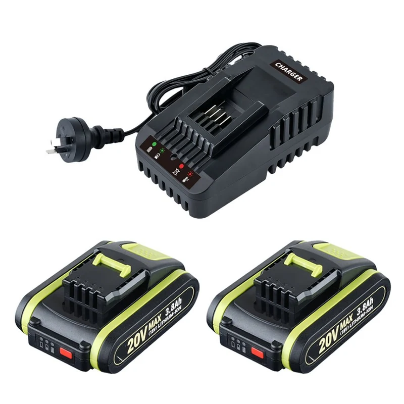 Für Worx WA3520 WA3575 20V Max 3.8Ah Lithium Batterie X2 UND Für Worx WA3880 18V (20V MAX) schnelladegerät 1 stunde Ladegerät