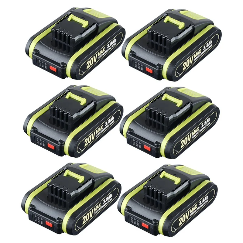 20V Max 3.8Ah Lithium Batterie für Worx WXL1805A WA3520 WA3575 WA3578 WA3551 WG160 6-Stück