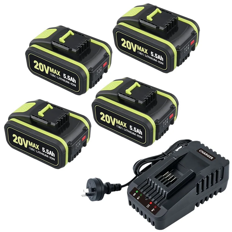 Für Worx WA3520 WA3575 20V Max 5Ah Lithium Batterie X4 UND Für Worx WA3880 18V (20V MAX) schnelladegerät 1 stunde Ladegerät