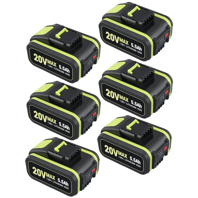 20V Max 5.5Ah Lithium Batterie für Worx WA3579 WA3520 WA3575 WA3578 WA3525 WG160 6-Stück