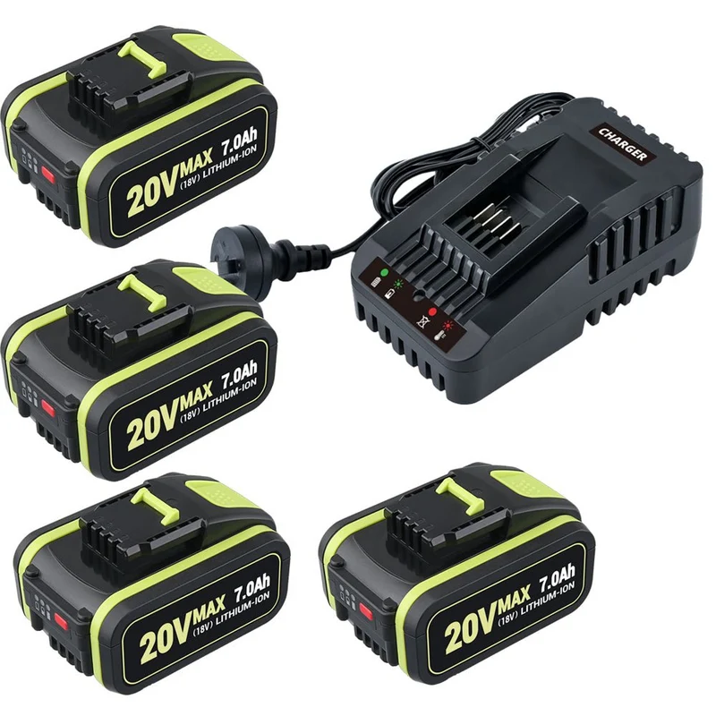 Für Worx WA3520 WA3575 20V Max 7.0Ah Lithium Batterie X4 UND Für Worx WA3880 18V (20V MAX) schnelladegerät 1 stunde Ladegerät
