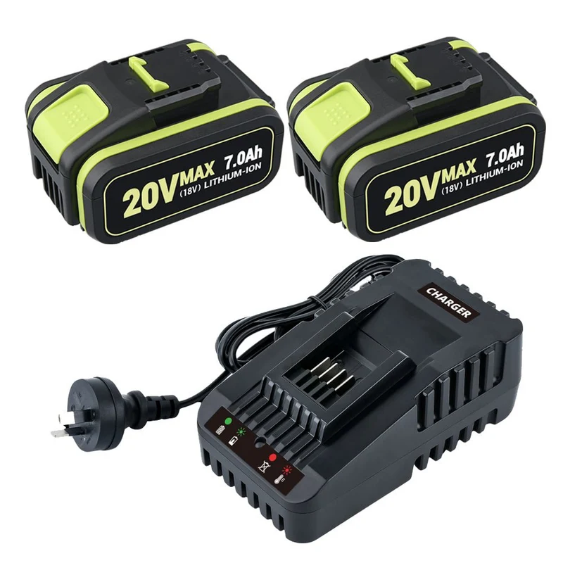 Für Worx WA3520 WA3575 20V Max 7.0Ah Lithium Batterie X2 UND Für Worx WA3880 18V (20V MAX) schnelladegerät 1 stunde Ladegerät