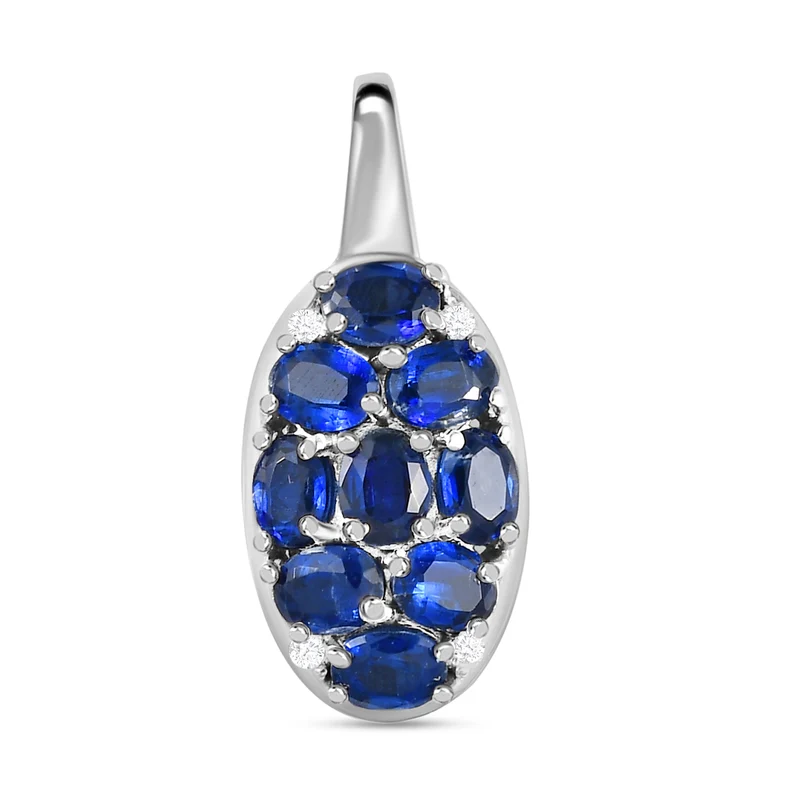 Kaschmir Kyanit und weißer Zirkon-Anhänger, 925 Silber platiniert ca. 2.19 ct