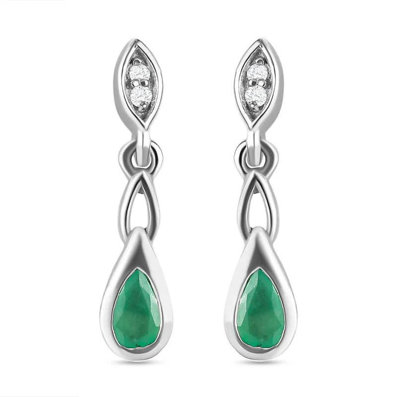 Kagem sambische Smaragd und weiße Zirkon-Ohrringe, 925 Silber platiniert ca. 0.45 ct