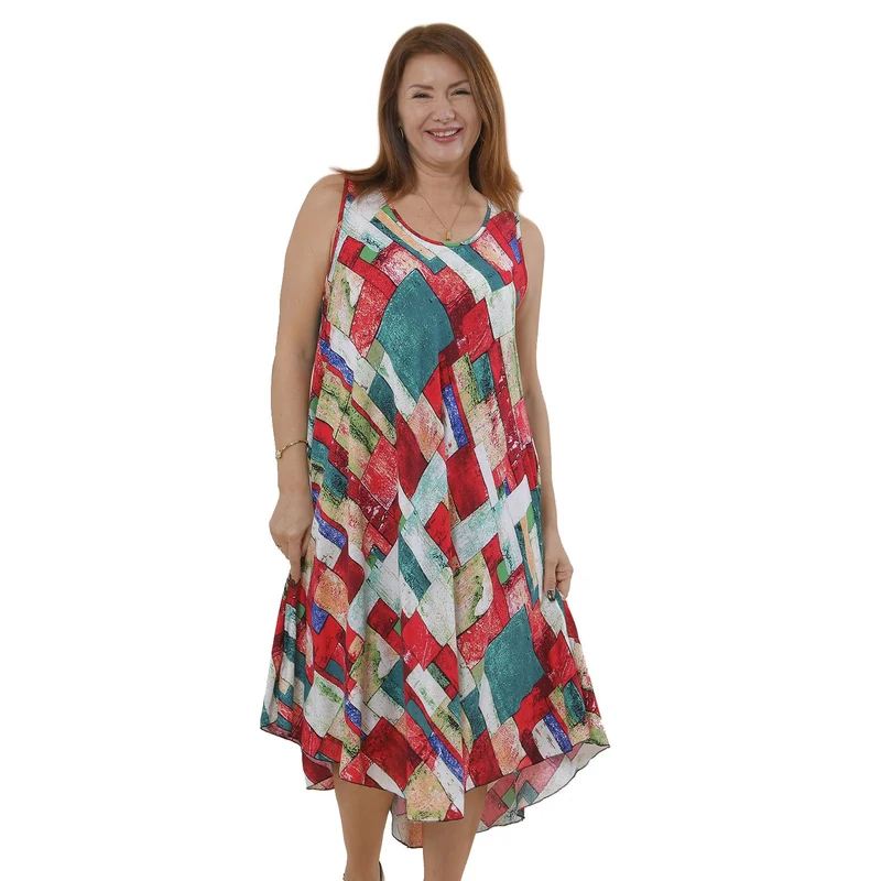 TAMSY - bedrucktes Kleid, Viskose, 60x105 cm, mehrfarbig Block-Muster