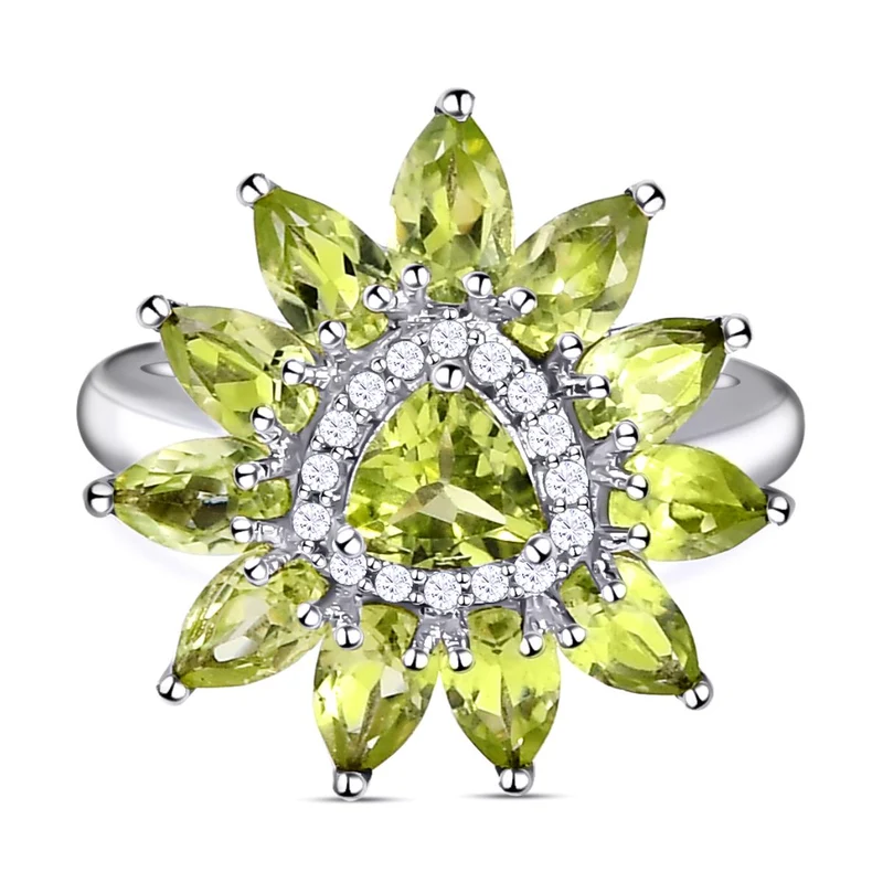Natürlicher Peridot-Ring, 925 Silber platiniert ca. 3.15 ct