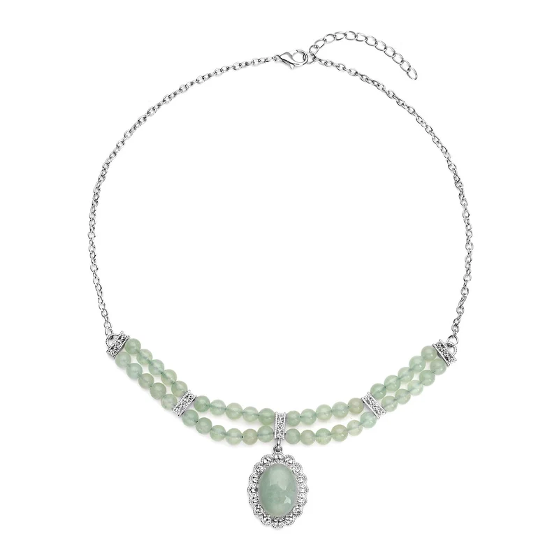 Grüne Aventurin Halskette, ca. 45 cm, silberfarben ca. 96,00 ct