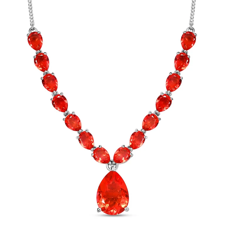 Padparadscha Triplett Quarz Halskette, ca. 45 cm, 925 Silber platiniert ca. 29.90 ct