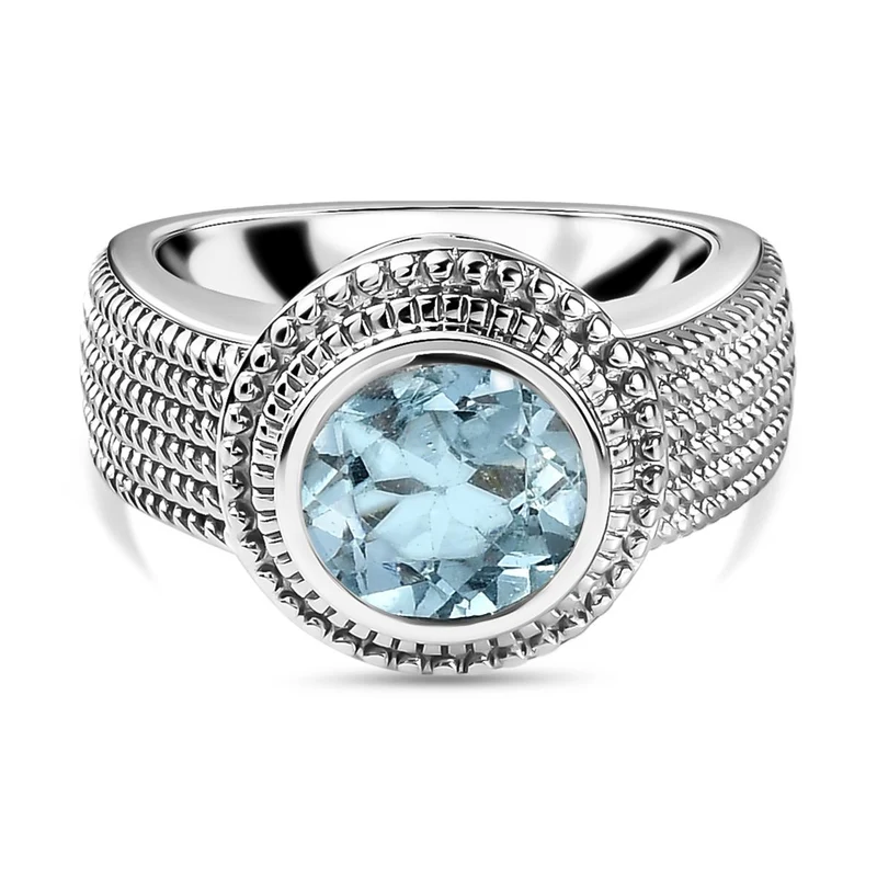 Himmelblauer Topas-Ring, reines Messing platiniert ca. 2,32 ct
